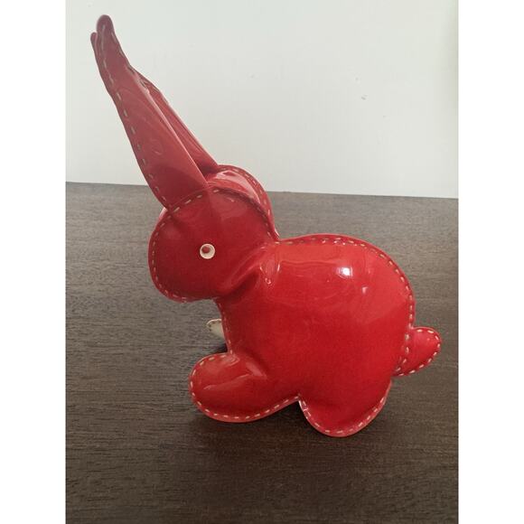 VTG Rabbit Bunny Red Patent Leather Toy Hand Sewn Plush Retro Shiny - Picture 2 of 10